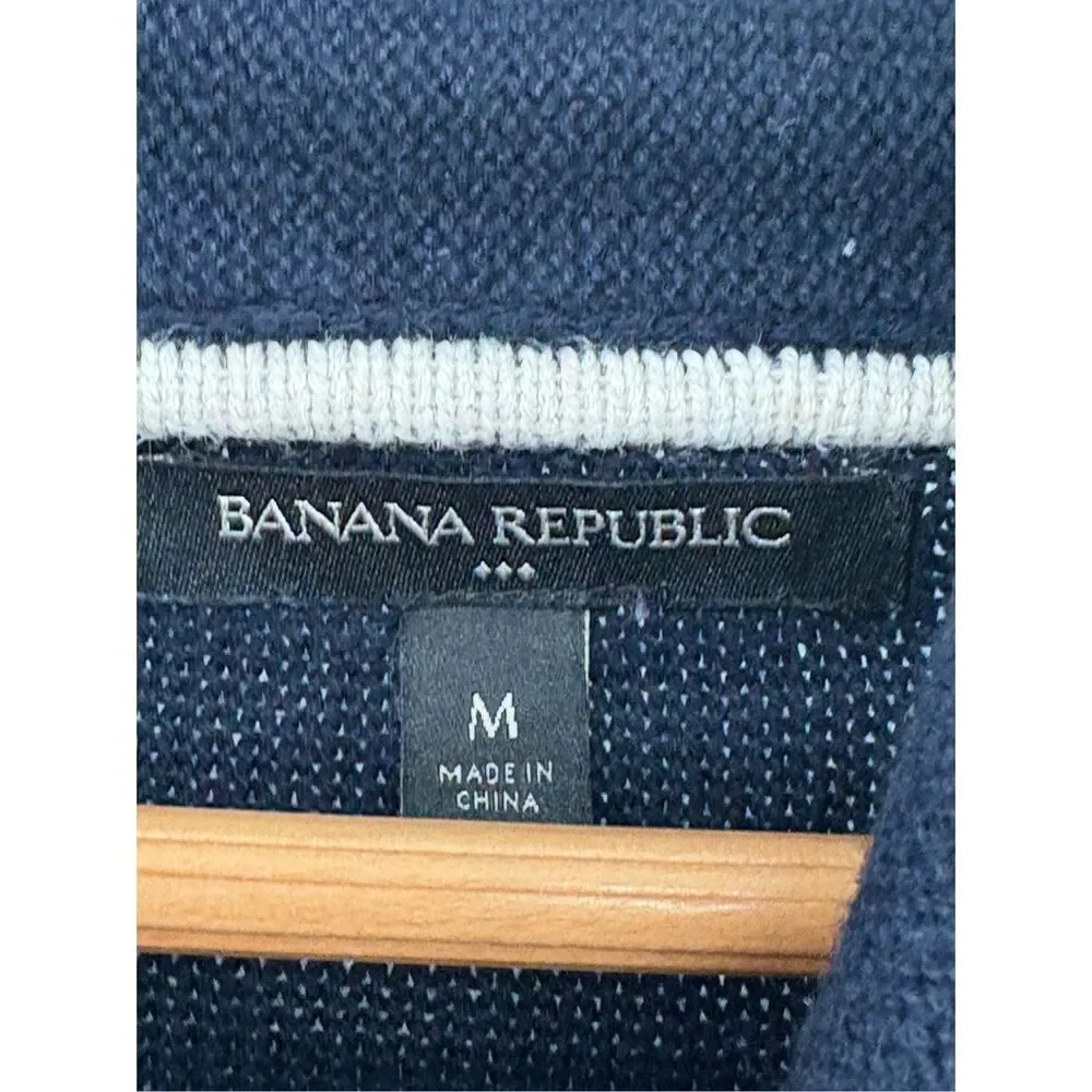 Banana Republic Sweater‎ Shawl Collar Men Medium Navy Blue Striped Long Sleeve